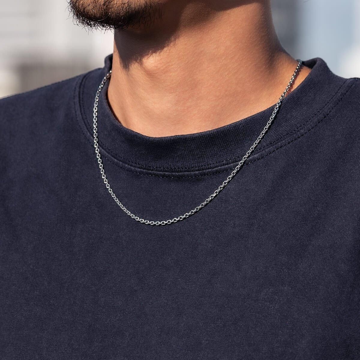 シルバー アズキネックレス 幅2.2mm 45cm-55cm いぶし加工 080KF1D4HCM