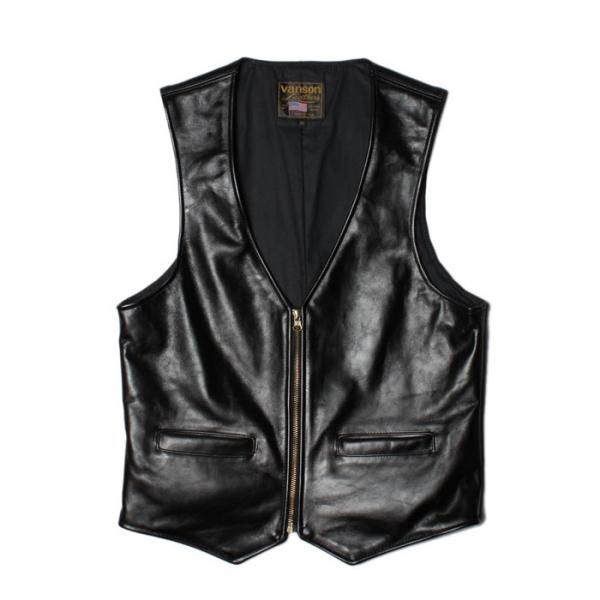 バンソン フロントジップ レザーベスト VANSON VZ LEATHER VEST BLACK