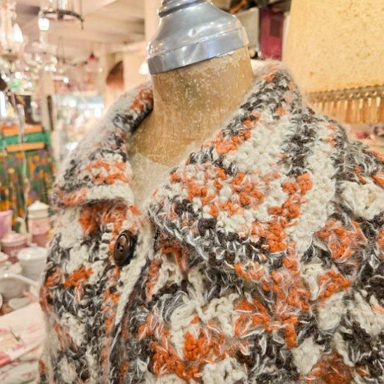 1980年代～ ＊ 手編みロングニットカーディガン ＊ ミックスカラー