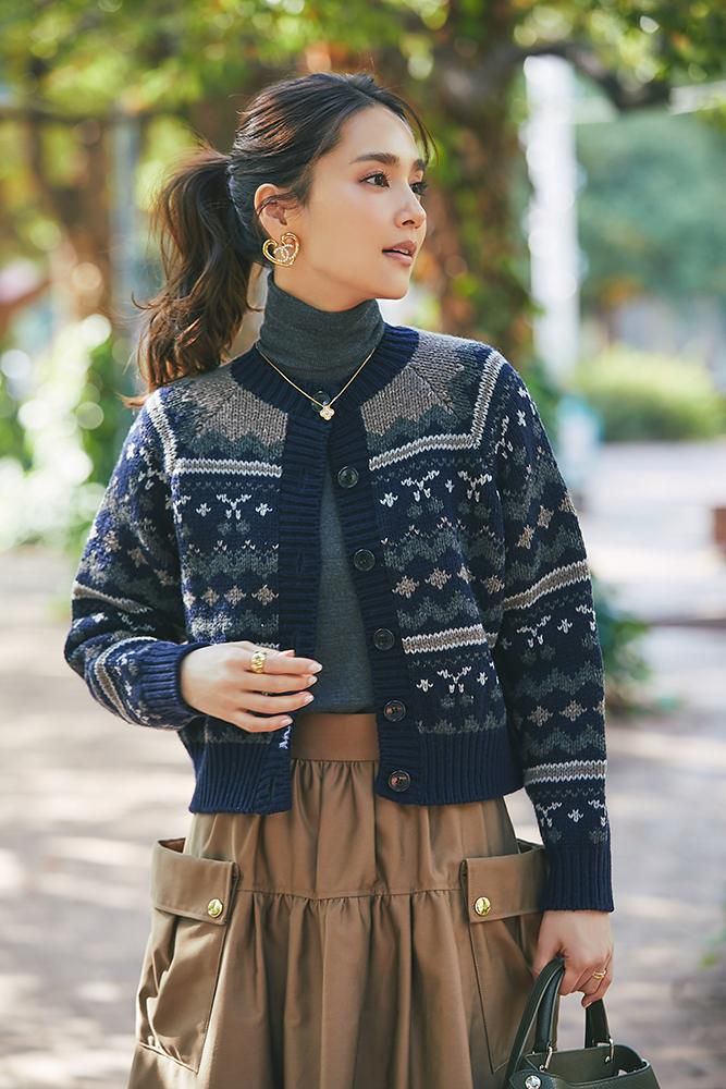 チェリージャガードカーディガン(ネイビー) - seventen