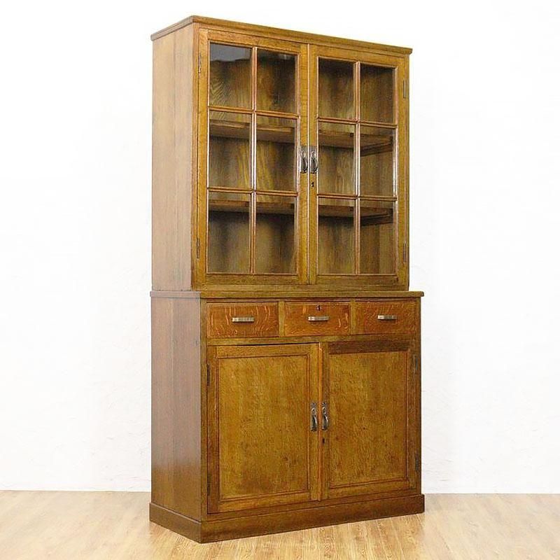 希少サイズ 細幅 緑ガラス入り 食器棚 書棚 収納棚 飾り棚 グリーン