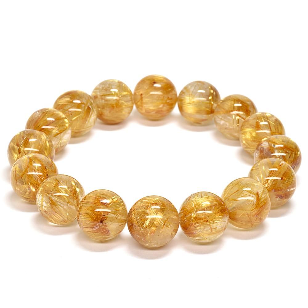 ゴールドルチルクォーツ ブレスレット 13.5mm #MK653 - プレミアム