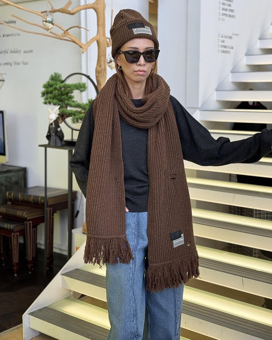 MM6 MAISON MARGIELA｜ウールスカーフ｜ロングマフラー｜ブラウン