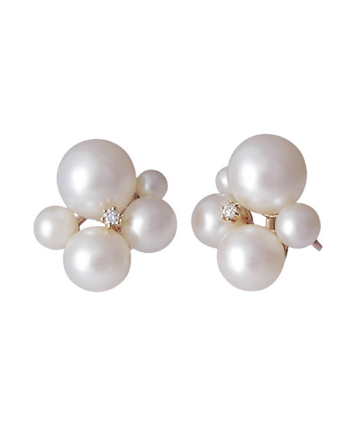 K10YGフレッシュウォーターパール／ダイヤモンドピアス | Ponte