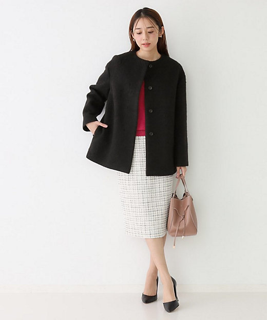 日本製／モヘヤ混／ヒップ丈】ノーカラーコート（2002551320