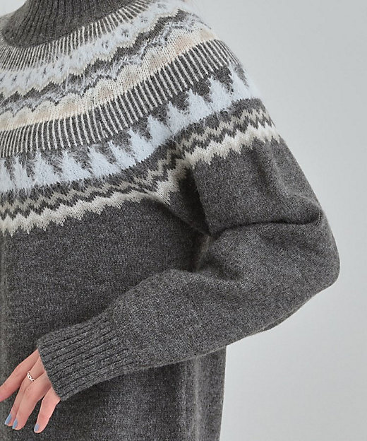 洗濯機可／S－LL】配色が大人かわいい フェアアイル柄求心ニット