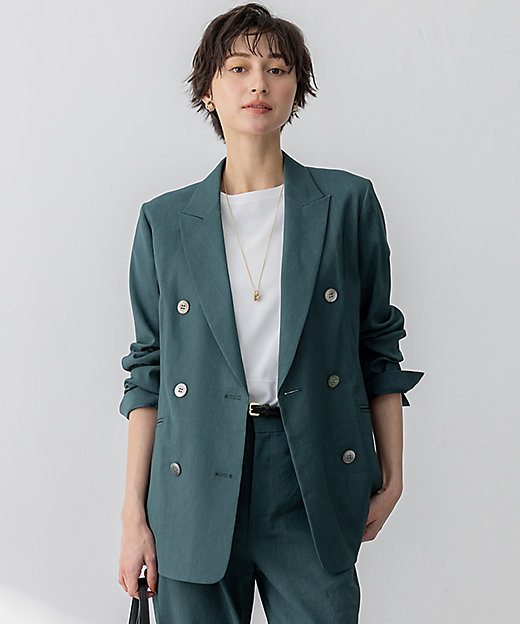 洗える】リネンレーヨンストレッチ ダブル ジャケット