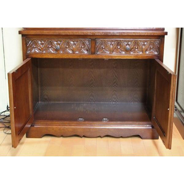 キャビネット ステンドグラス 食器棚 オーク 完成品 木製 レトロ 319