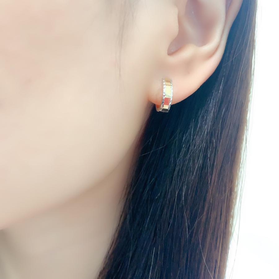 ピアス メンズ フープ K18 ホワイト 中折れ 片耳 片側 馬蹄型