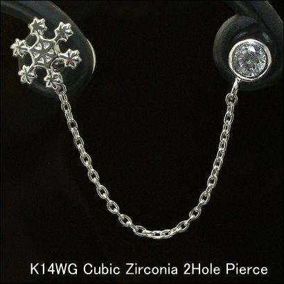 ピアス K14WG 2ホール キュービックジルコニア ※片耳用 2穴用ピアス