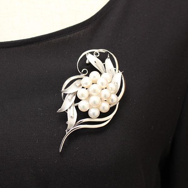 パール ブローチ 真珠 フォーマル 植物モチーフ あこや真珠 7mm