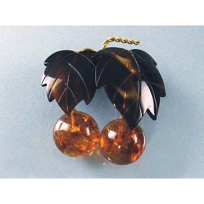 本べっ甲 琥珀 チェリー ブローチ （のし等ギフト対応無料）落下防止