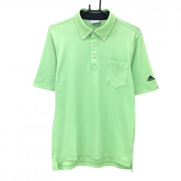 adidas（アディダス） 半袖ポロシャツ ライトグリーン ロゴ黒 メンズ M