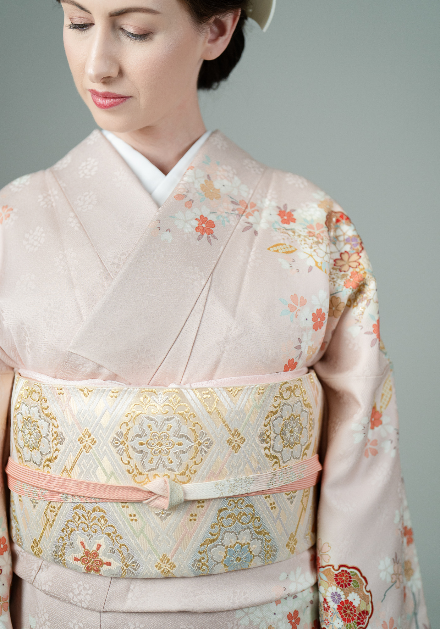 高級訪問着レンタル】h-63 ピンク・桜と雪輪 MLサイズ 桜・雪輪