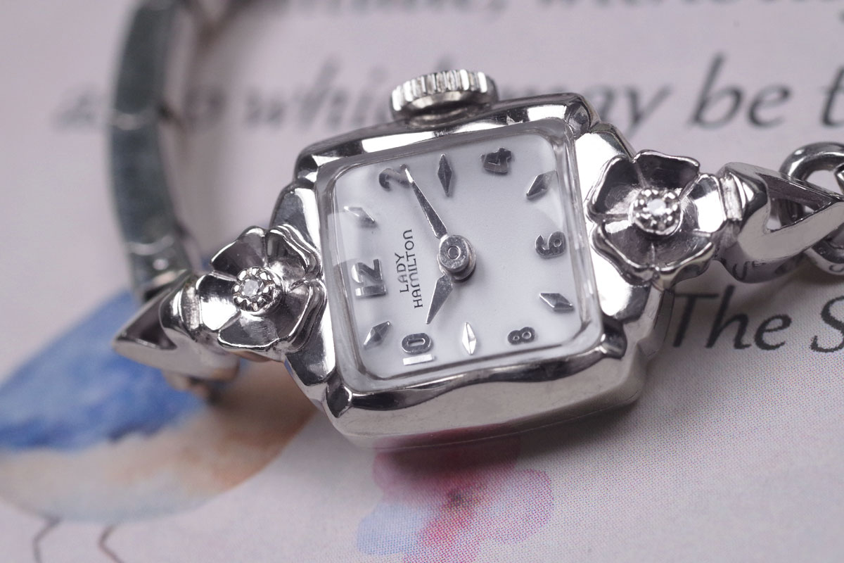 HAMILTON ハミルトン 14金製ケース＆ダイヤモンド アンティーク機械式時計