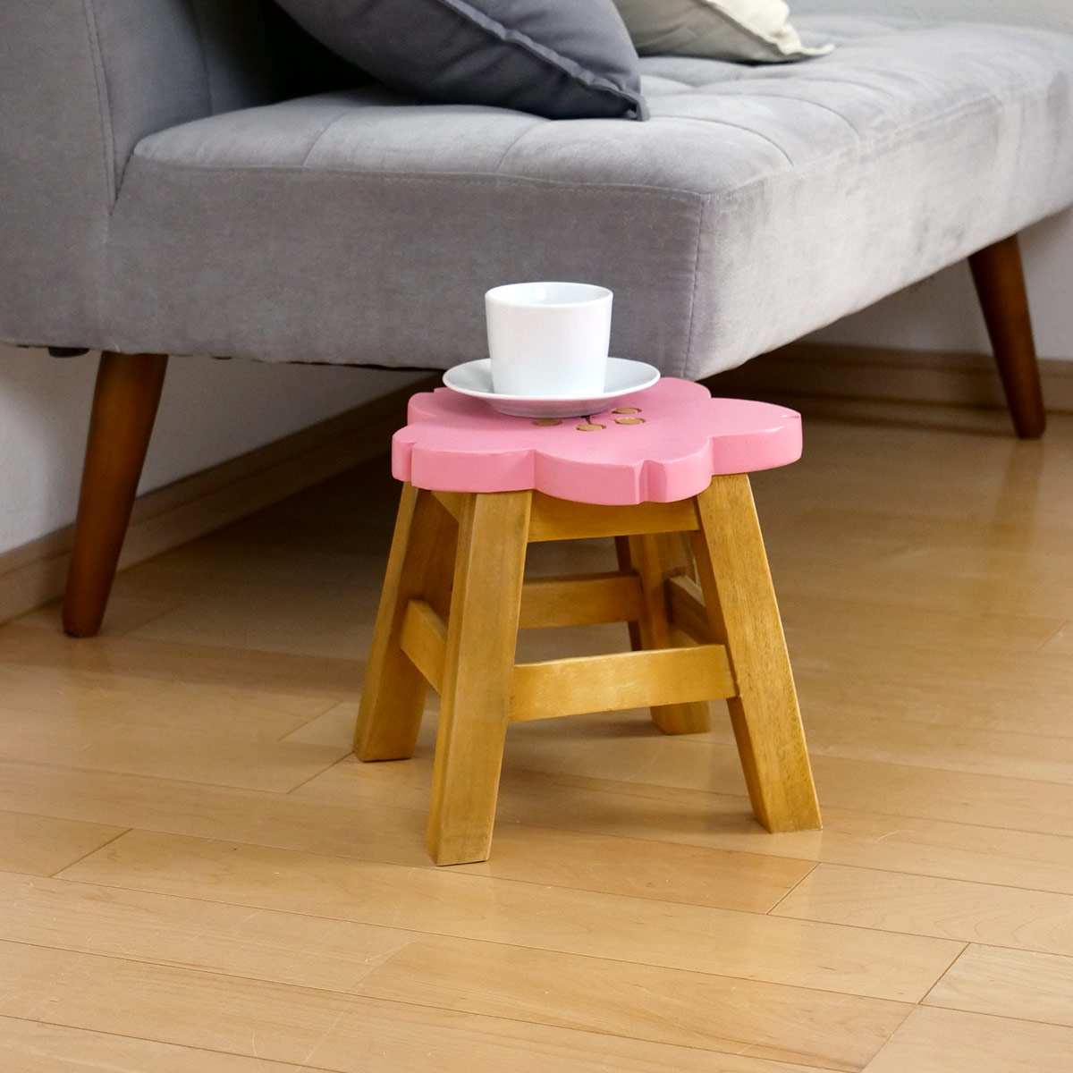 スツール 座面高25～26cm サクラ 天然木 （ ウッドスツール 子ども