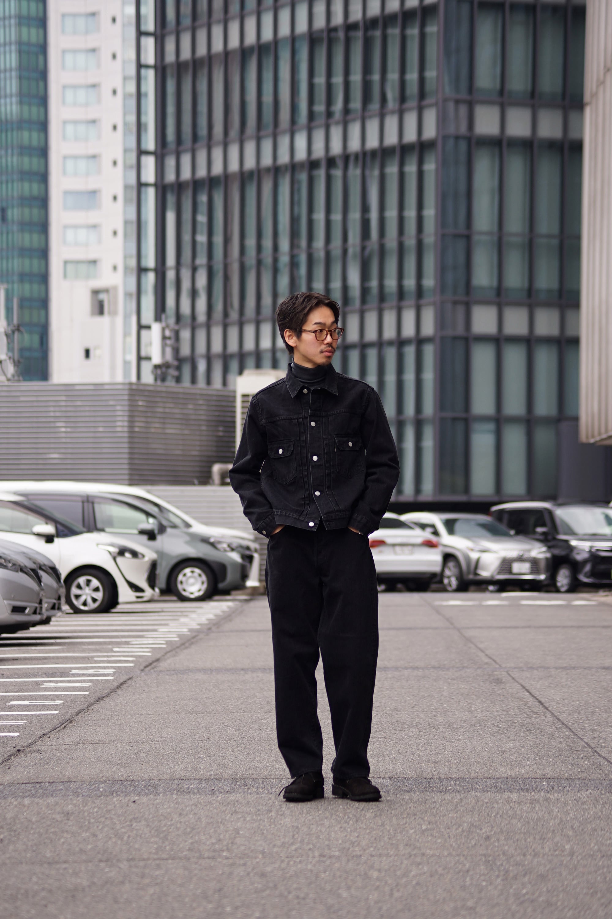 SCYE BASICS 26SS SELVAGE BLACK DENIM JACKET TYPE2/BAGGY JEANS