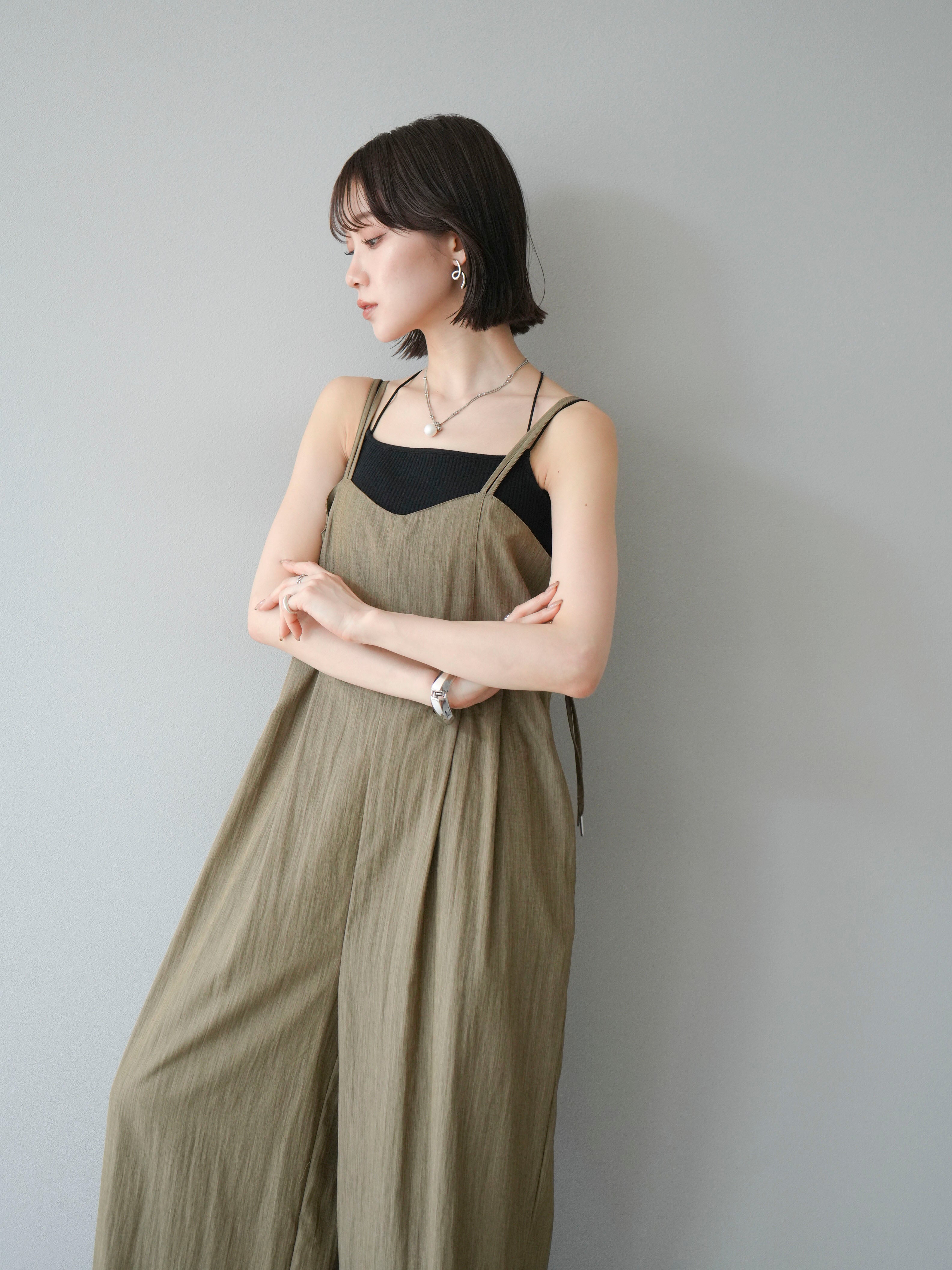 SET]リネンライクビスチェデザインサロペット+ダブルストラップカット