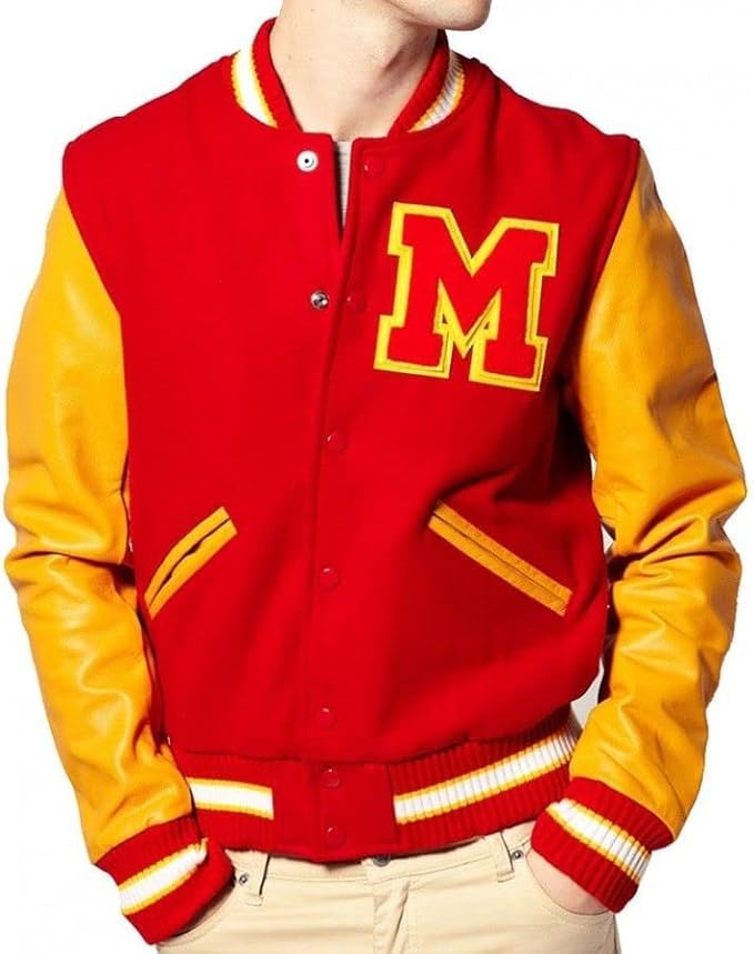 The Jasperz Thriler Red & Yellow M Logo Varsity Letterman Bomber