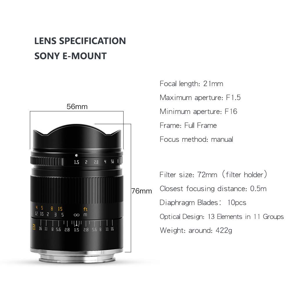 TTArtisan 21mm F1.5 Full Fame Lens for Sony E-Mount Cameras Like