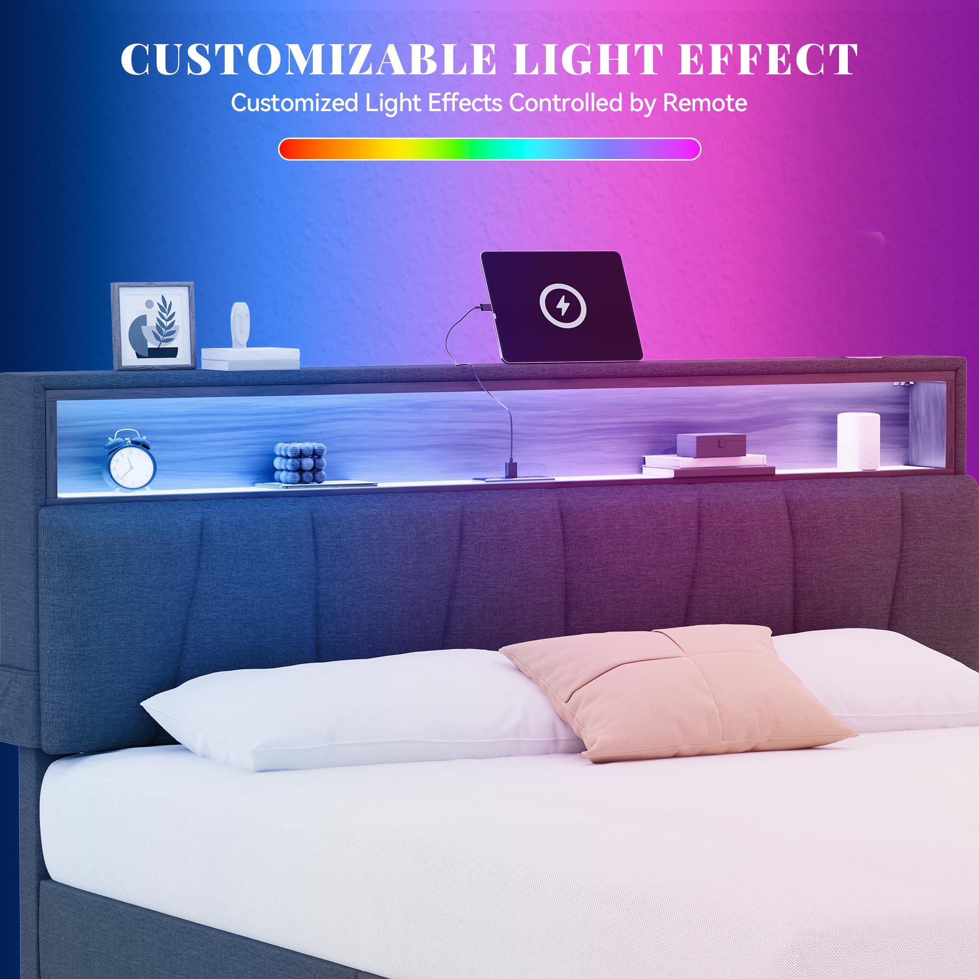 Amazon｜YITAHOME クイーンサイズ ベッドフレーム LEDベッドフレーム