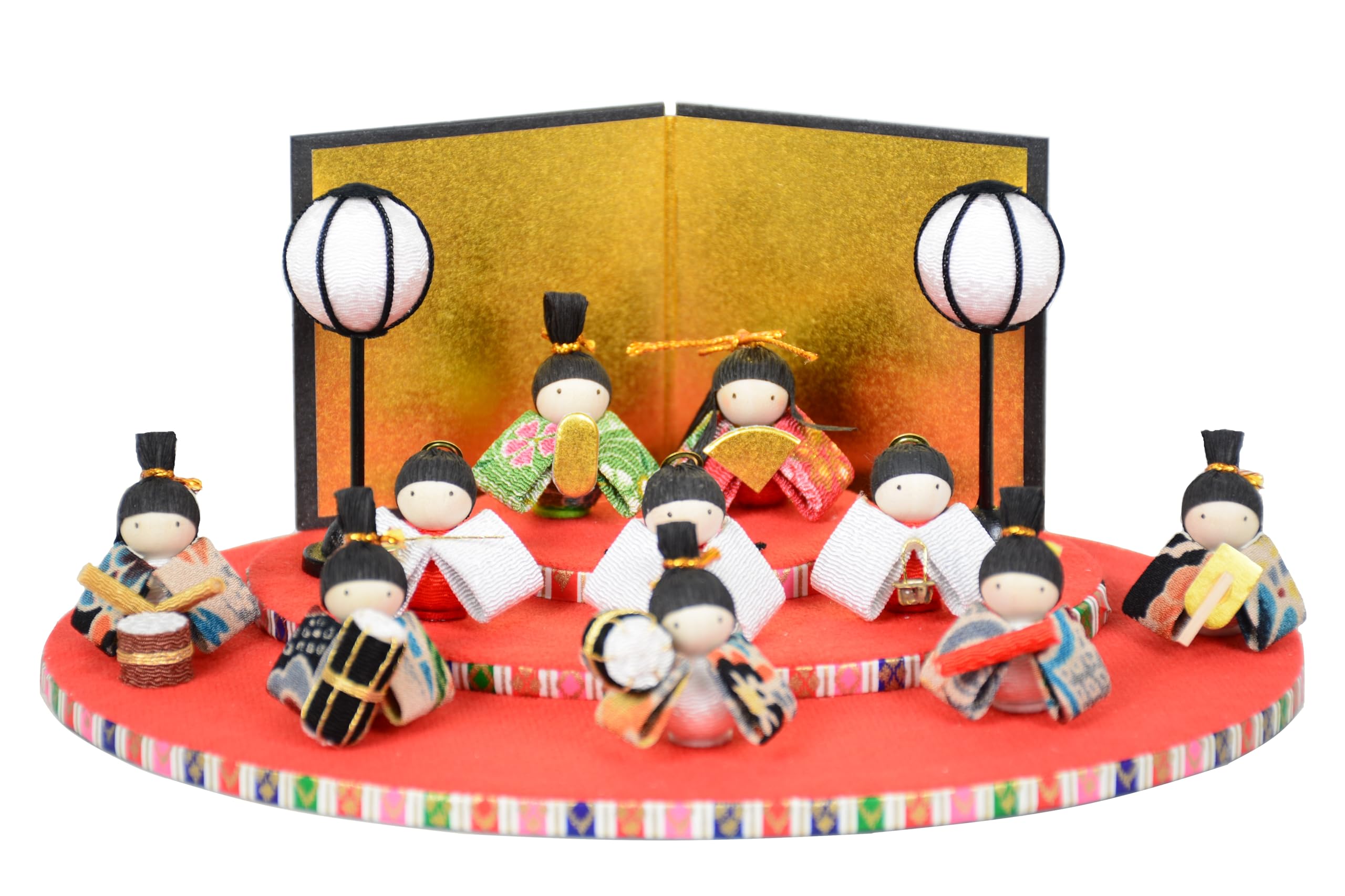 Amazon | 雛人形 コンパクトミニ飾り ちりめん雛十人飾り 親王 三人官