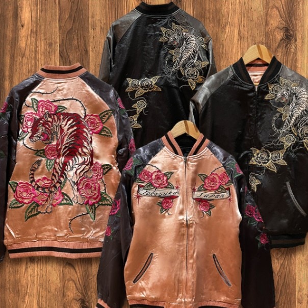 XLサイズ]両面刺繍 横須賀薔薇とレッドタイガー柄スカジャン｜横須賀柄