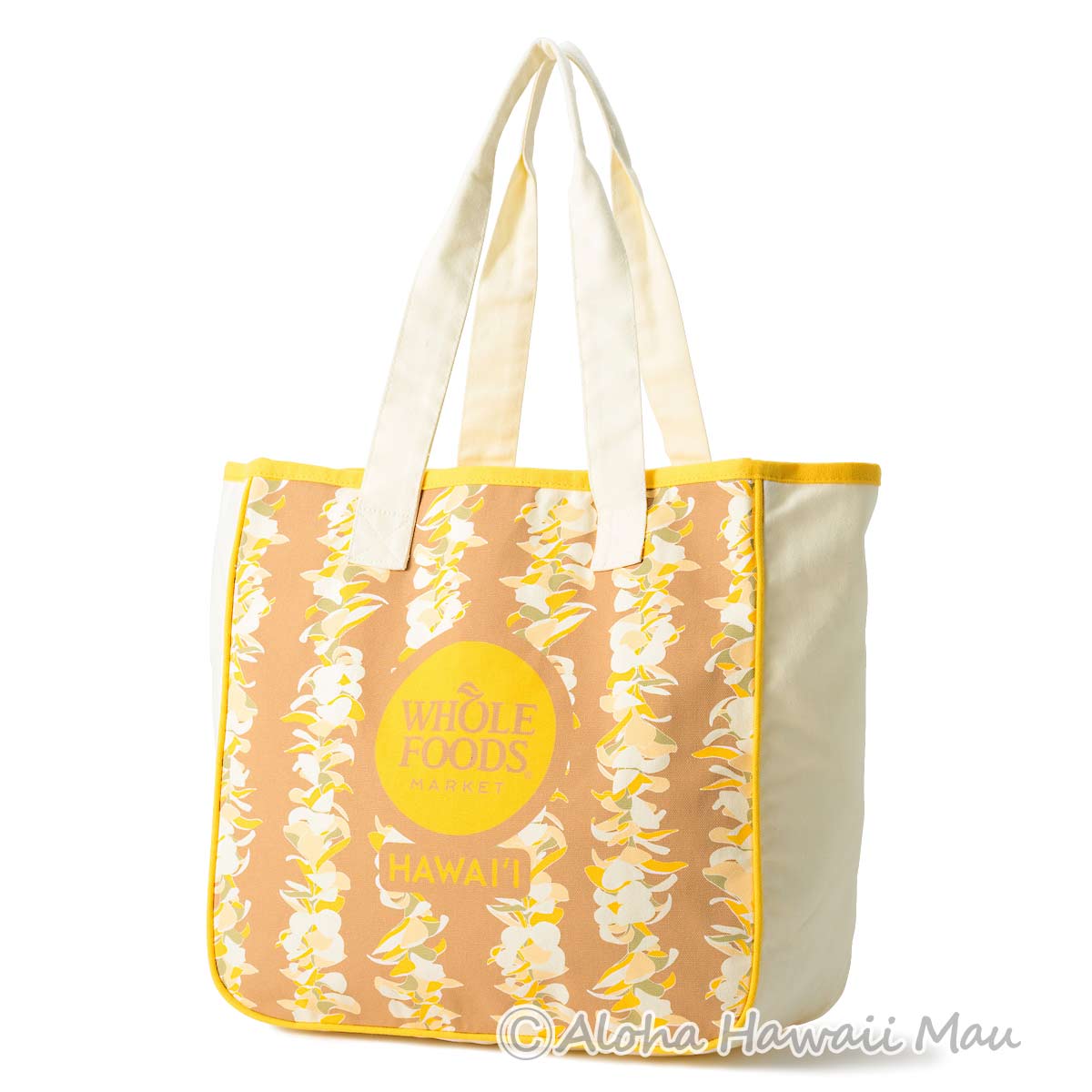 ハワイ限定〉ホールフーズマーケットトートバッグ プルメリアレイ柄