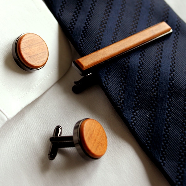 □【セット】「TIE PINS & CUFF LINKS ギフトセット」木製ネクタイピン