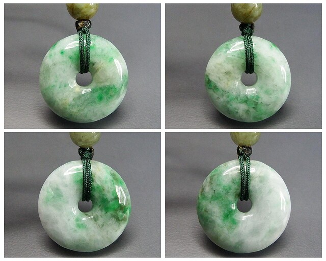 レア色陽緑入りひすい本翡翠丸平安扣ペンダントネックレス天然石