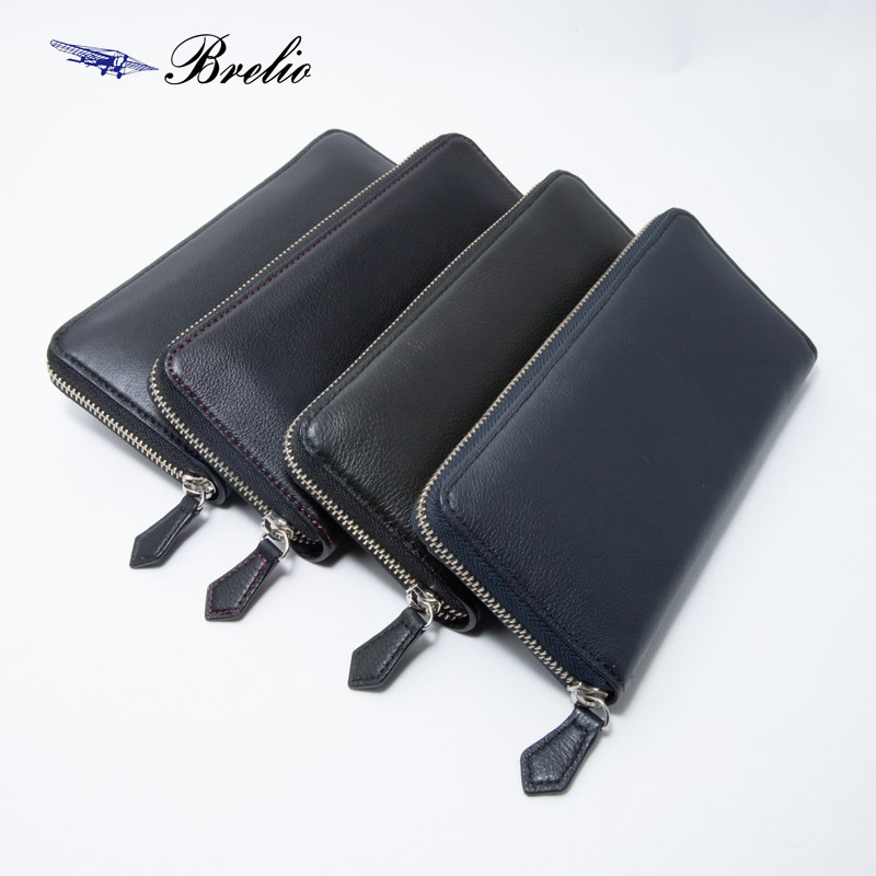 名入れ対象商品】Brelio YAKレザー 長財布 本革 ラウンドジップ 小銭