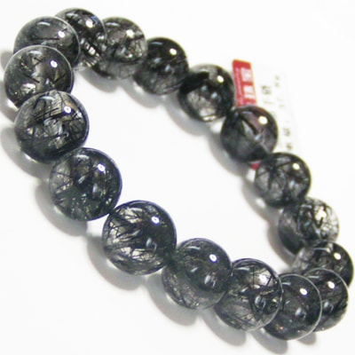 パワーストーンブレスレット太黒針水晶12mm37.8g(タイタンブラック