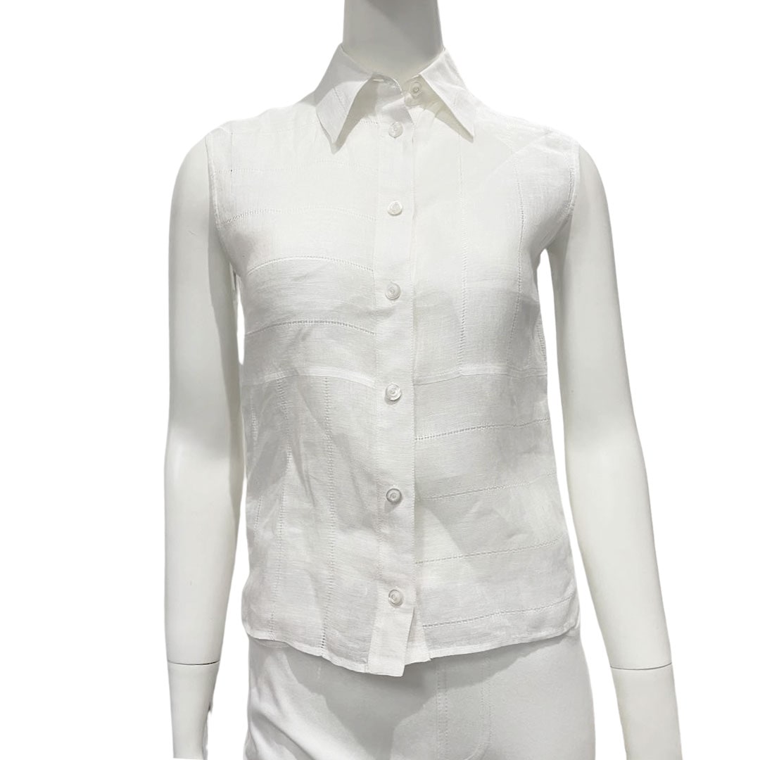 CHANEL シャネル ノースリーブ ブラウス 34 リネン 00C ホワイト