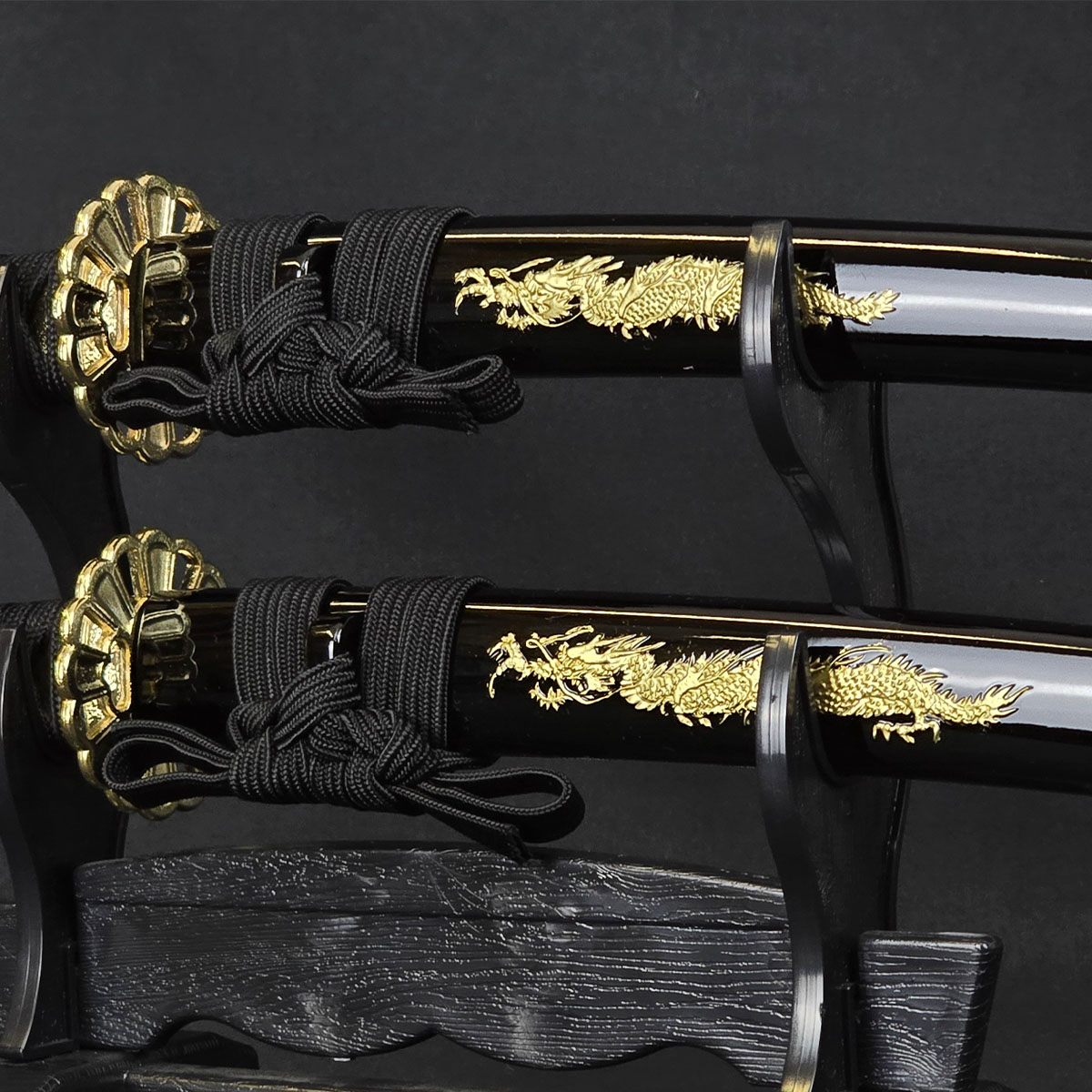ミニミニ竜3点セット 彫金 黒 刀掛台付 刀身竜彫 模造刀｜【公式