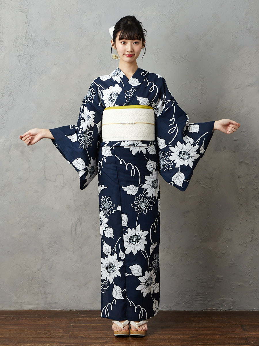 WEB限定】 ひまわり浴衣3点セット（浴衣+半巾帯+着付け冊子）(FREE