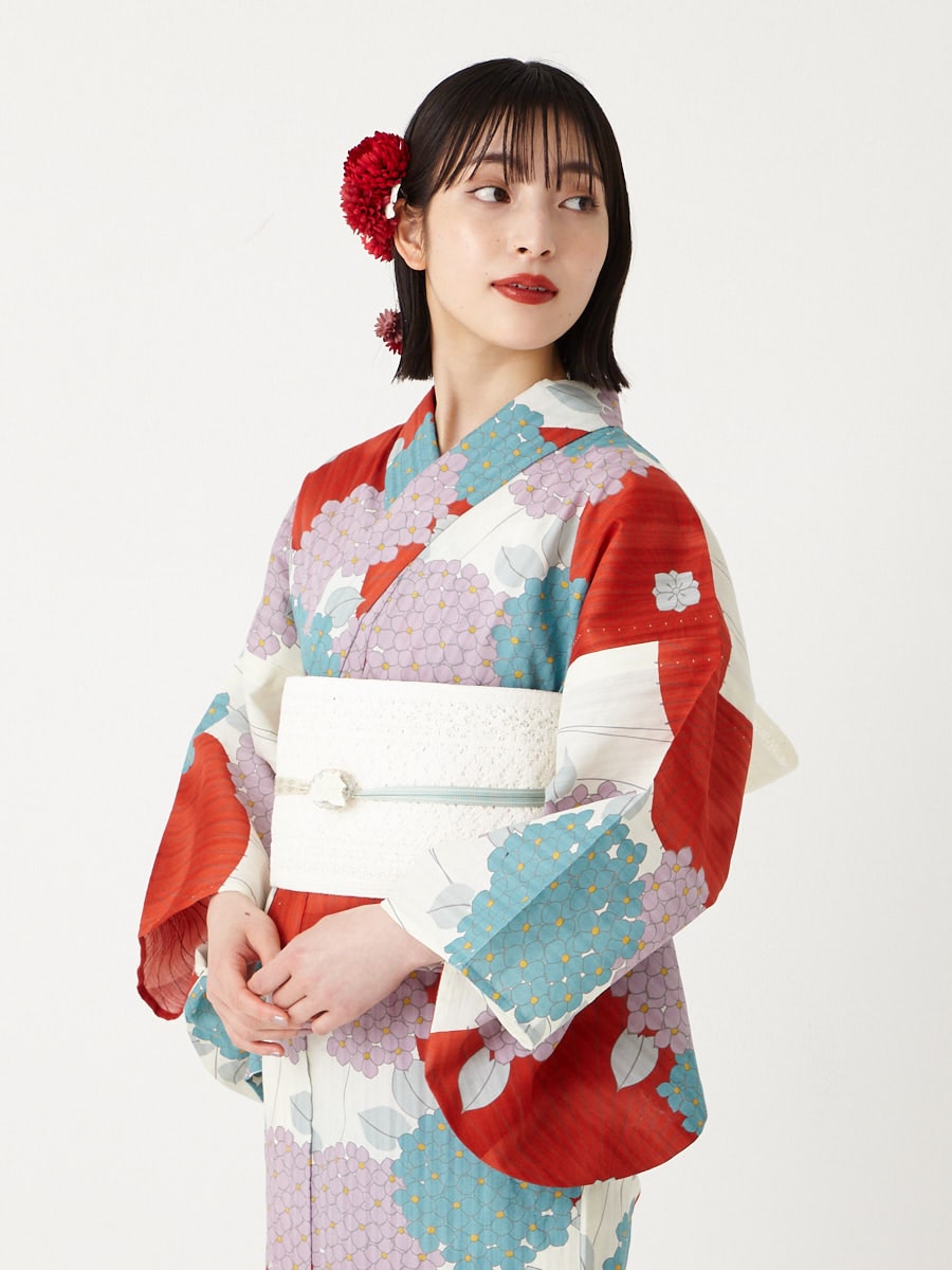 浴衣単品「 傘と紫陽花 」(FREE オレンジ): ふりふ ｜ミマツグループ