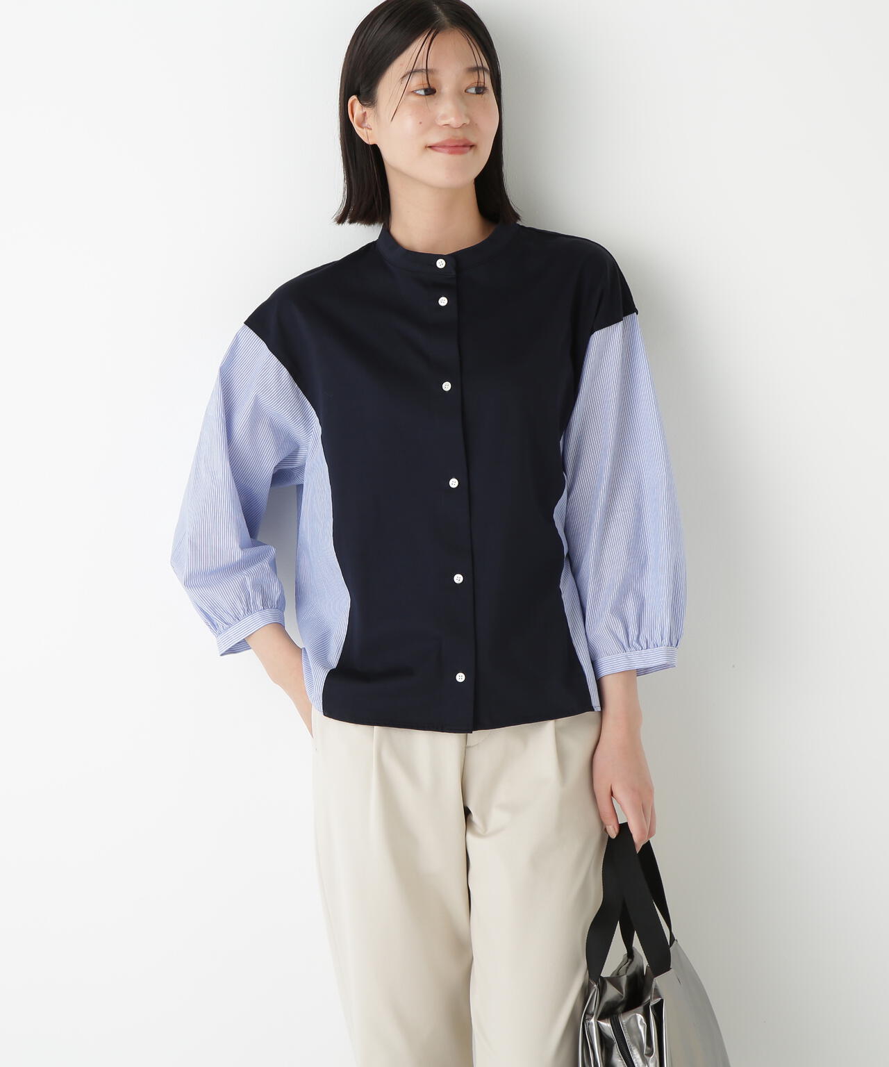 セルロースレーヨンスムースドッキング7分袖ブラウス | human woman