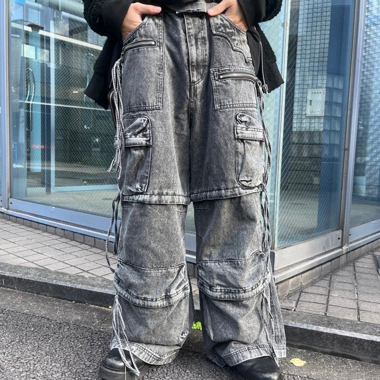 MUZE TURQUOISE LBEL ×FACCIES - MULTI-POCKET DENIM CARGO(CHARCOAL
