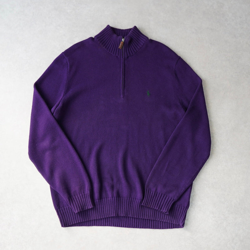 ポロ ラルフローレン ハーフジップ ニット ロゴ刺繍 パープル