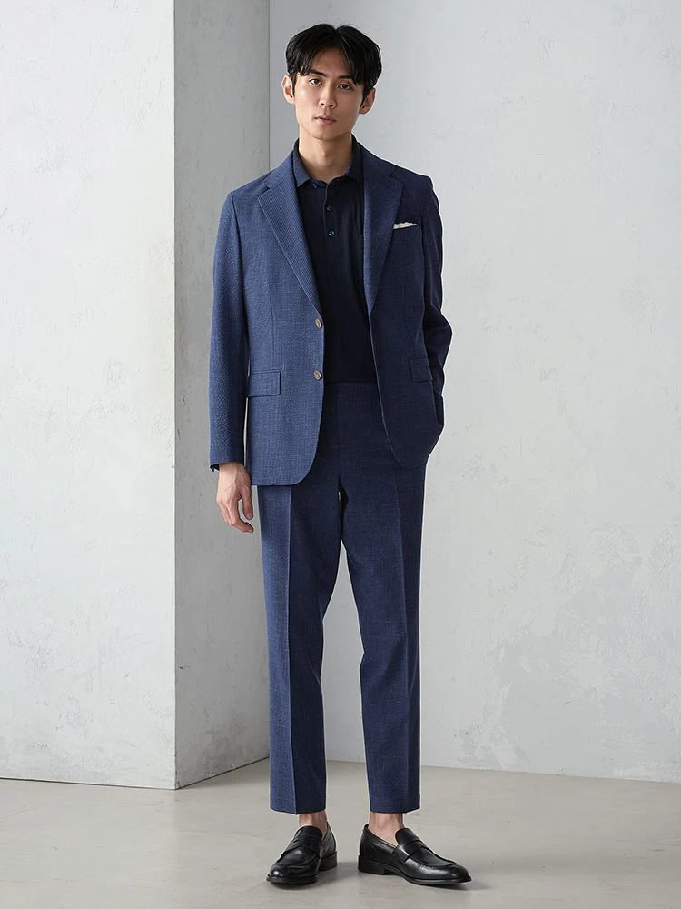 カーキー ウール×シアサッカー ギンガムチェック柄 セットアップ