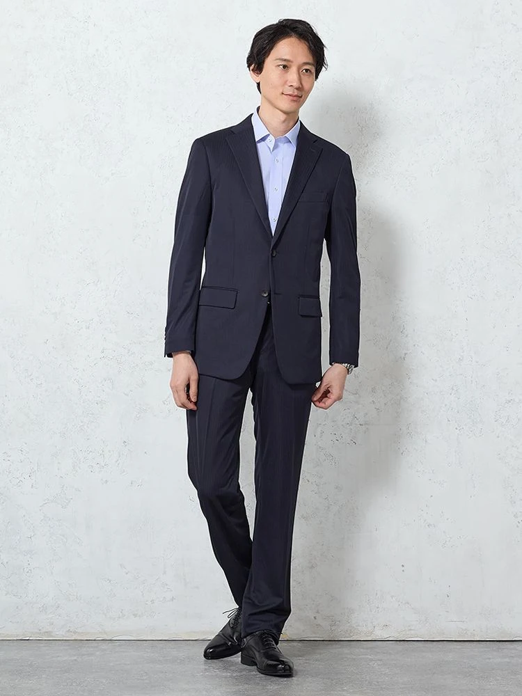 ブラック 【涼しい】アイスーツ シャドウストライプ ブラック/ネイビー