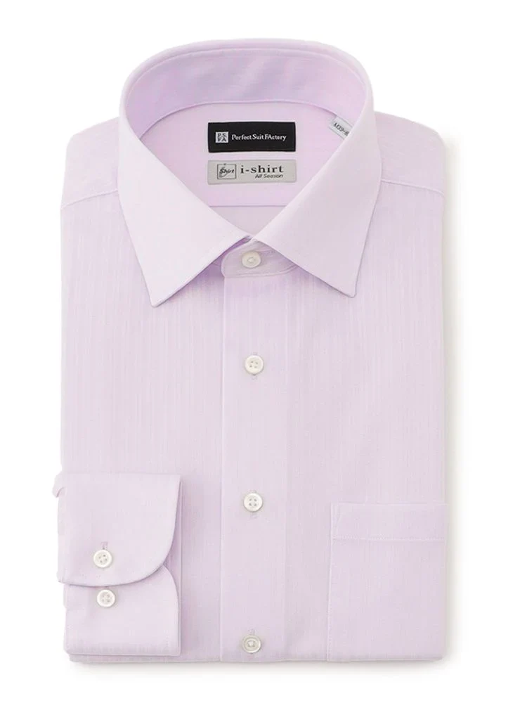 ホワイト 【完全ノーアイロン】長袖アイシャツ ストライプ織