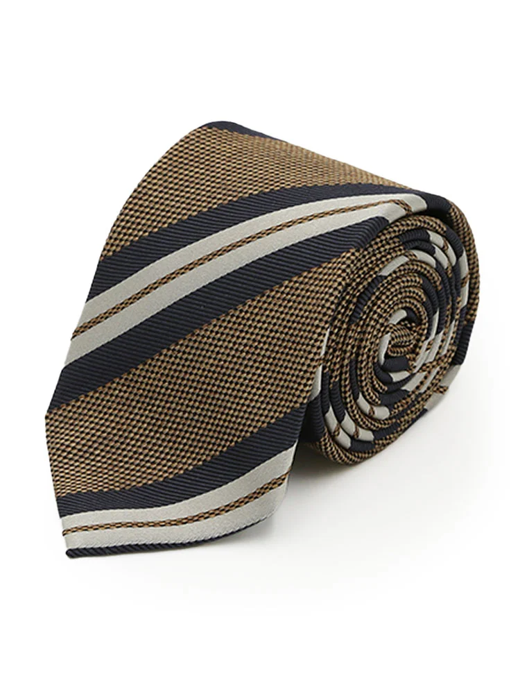 ベージュ イタリア生地ネクタイ ストライプ レンガ ベージュ カーキ