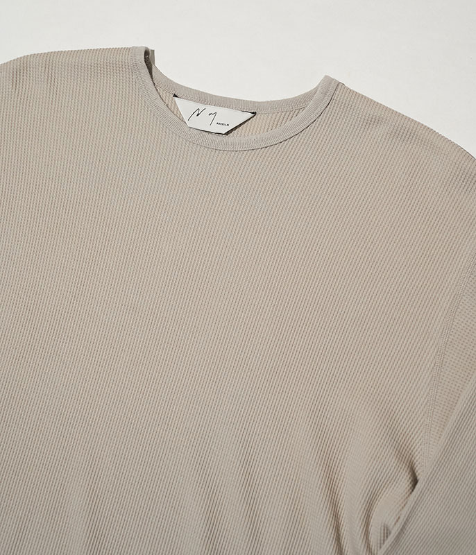 ANCELLM DAMAGE WAFFLE CREW LS T-SHIRT [GREIGE] - Fresh Service