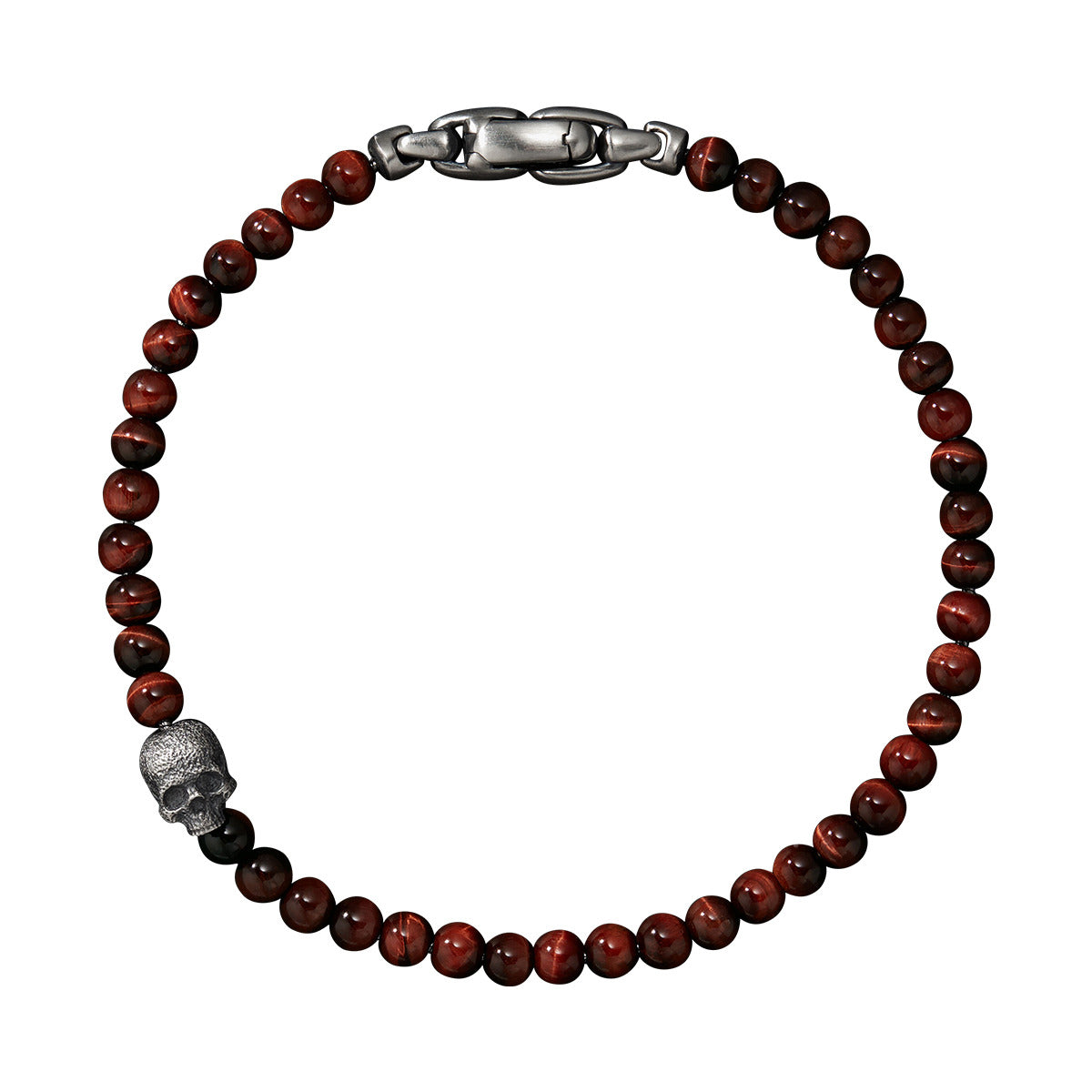 Memento Mori Skull Station Bracelet with Red Tigers Eye, Size