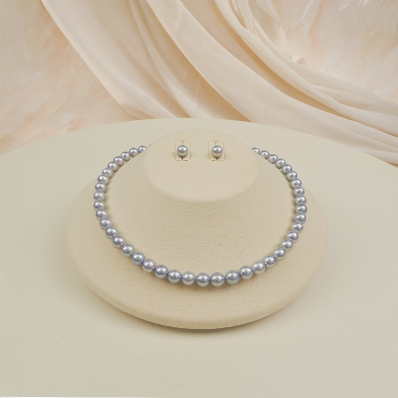 伊勢志摩産本真珠2点セット葡萄ペンダント付（8-8.5mm/グレー