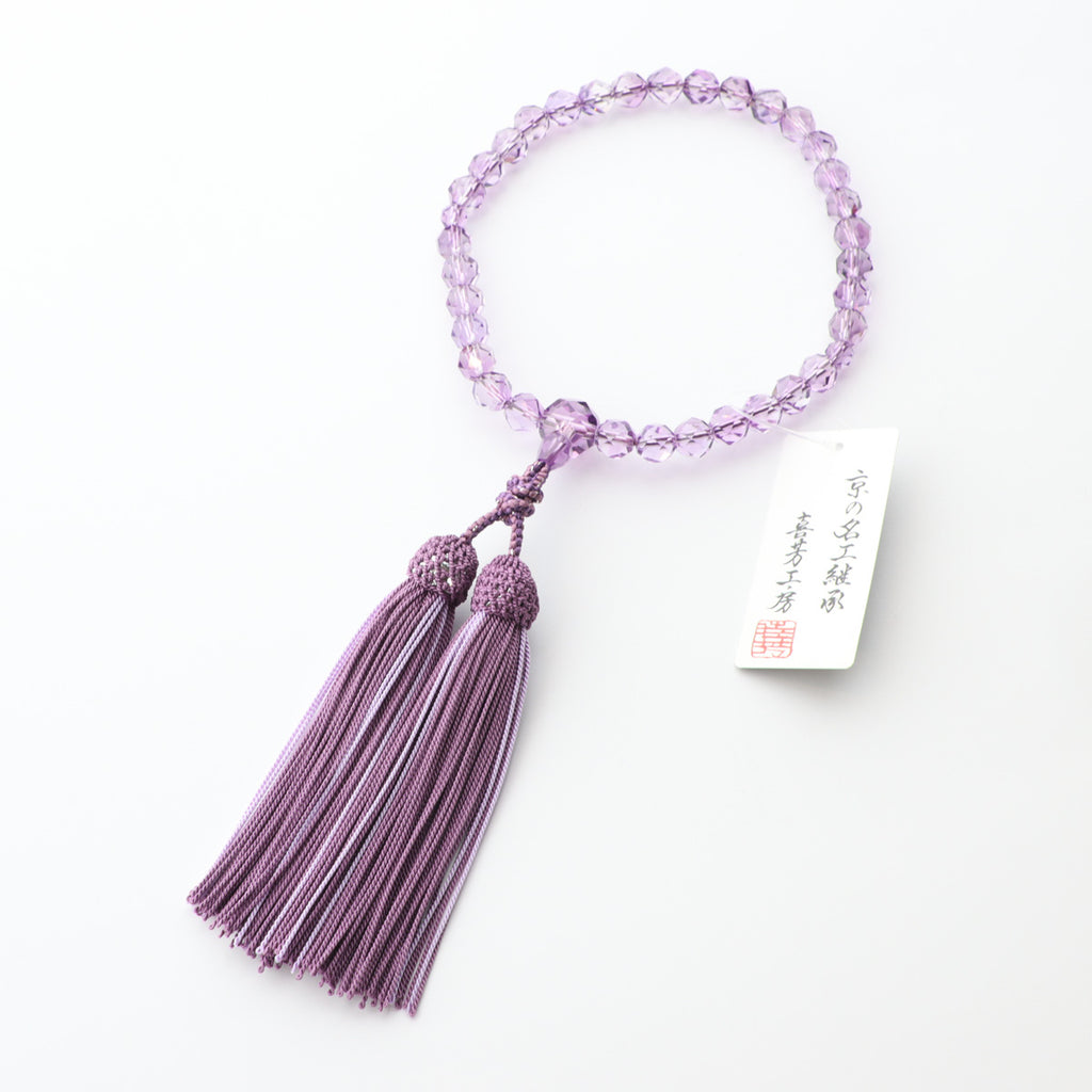 数珠 女性用 ローズアメジスト8mm切子 共・上仕立 正絹房 — 仏壇・仏具