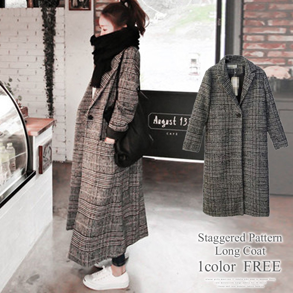 グレンチェック ロング 千鳥柄ロングコート 大きいサイズ チェック柄