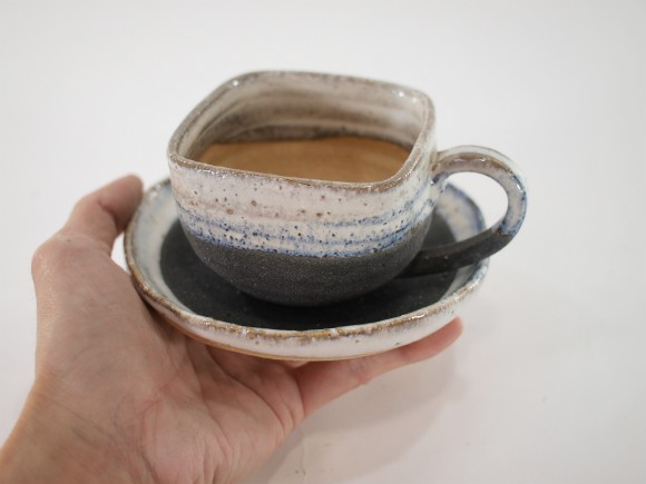 盆栽鉢 3号 黒泥四方コーヒー皿付（大） 陶器 植え替え 鉢 おしゃれ