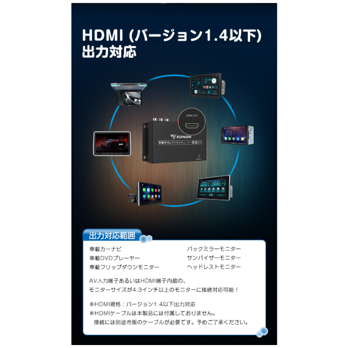 EONON 地デジチューナー V0051 4×4高感度フルセグチューナー HDMI出力